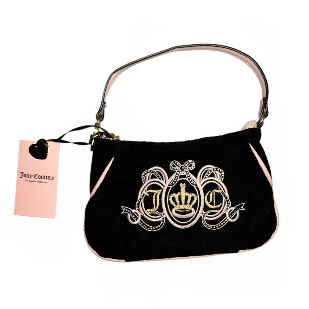Juicy Couture Lovers Club Wristlet Mini Bag with Pink Trim and Gold Crest NWT
